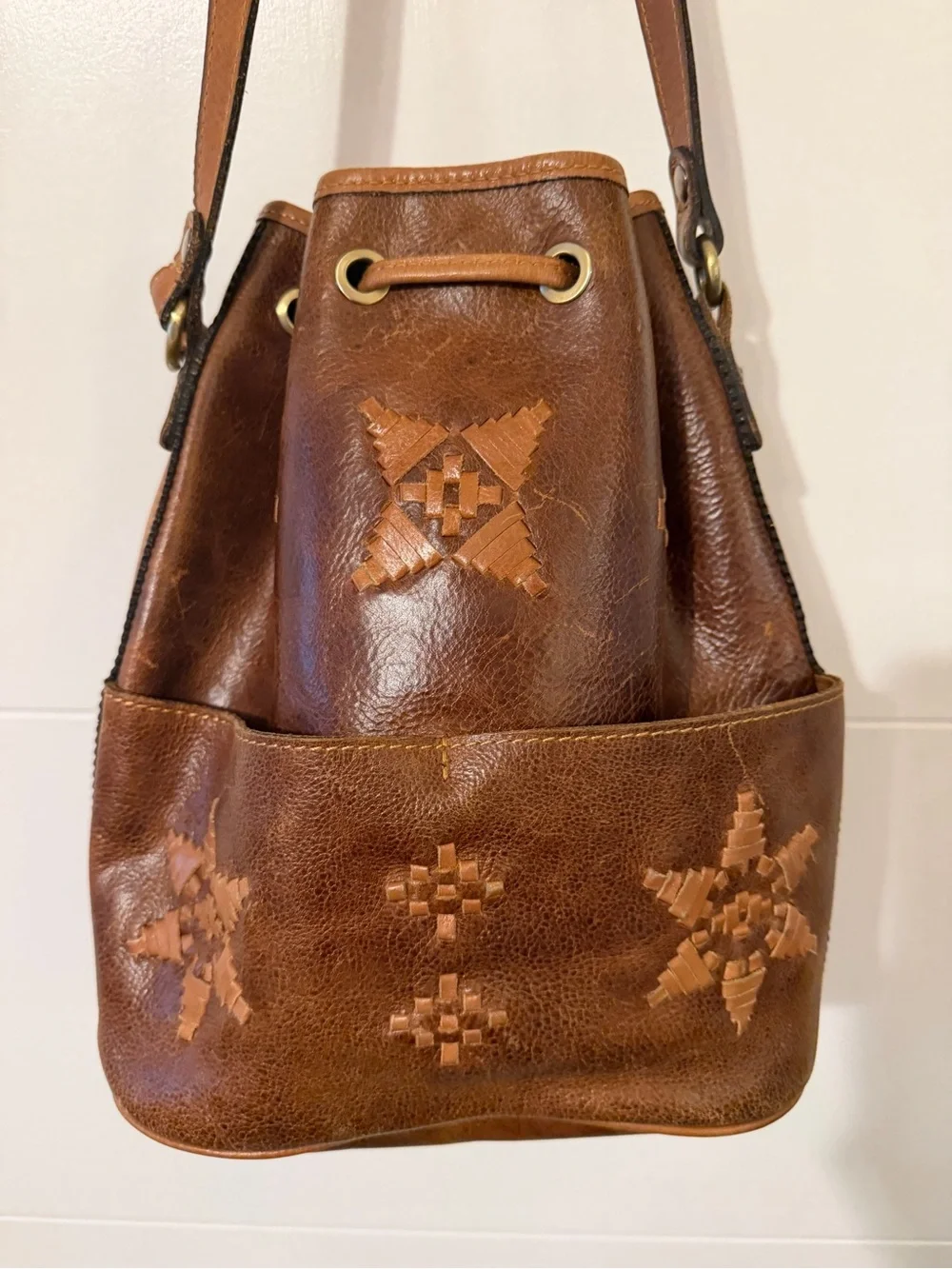 Patricia Nash Vintage-Inspired Brown Leather Drawstring Shoulder Bag